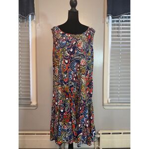 Roz & Ali Paisley Floral Dress 2X Boho Flowy Tiered Sleeveless Plus